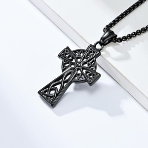 Collier pendentif unisexe <span class=keywords><strong>en</strong></span> acier inoxydable plaqué or 18 carats, motif nœud triangulaire celtique <span class=keywords><strong>viking</strong></span> ajouré, bijou de cérémonie religieuse - Product Image 5