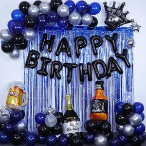 Kit de Guirnalda de Globos Metálicos Gruesos Azul, Negro y Plateado, Ecológicos, con Pancarta de <span class=keywords><strong>Feliz</strong></span> Cumpleaños <span class=keywords><strong>para</strong></span> Decoración de Fiestas de Cumpleaños <span class=keywords><strong>para</strong></span> Hombres y Niños - Product Image 1