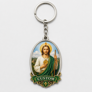 Porte-clés personnalisés en gros de haute qualité San Judas Tadeo, porte-clés avec portrait de saint, souvenir religieux catholique, porte-clés pour croyants - Product Image 3