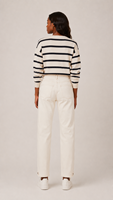 Jean droit pour femme, blanc cassé, minimaliste, avec boutons sur les poignets
