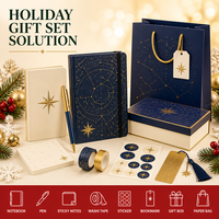 Carnet A5 personnalisé de Noël, couverture rigide élastique en papier grainé bleu marine, motif constellations, estampage à chaud doré, 80 feuilles, reliure filigranée avec ruban