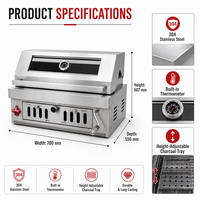 Barbecue au charbon de bois autoportant en acier inoxydable 304 robuste avec capot pour patio extérieur, jardin et cuisine
