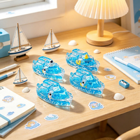 Support de stylo en acrylique en forme de yacht avec sable mouvant liquide bleu océan, organisateur de bureau, cadeau