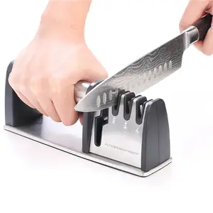 专业手动金刚石不锈钢磨刀器工具4合1菜刀和剪刀磨刀器