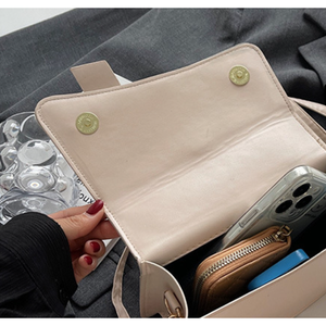 Casual Single Shoulder Handbag Solid Color Pu Leather Women Square Messenger Tote <b>Bag</b> - Product Image 5