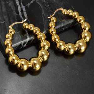 Pendientes de Aro de Bola Chapados en Oro de 14k de Cobre de Alta Calidad Estilo Bohemia para Mujer - Product Image 5