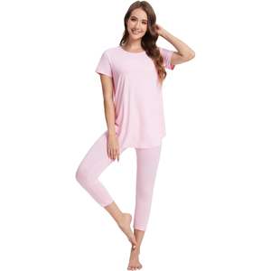 Conjunto de Pijama Personalizado al por Mayor para Mujer, Viscosa de Bambú, Manga Corta, Túnica, Leggings Capri, Ropa de Dormir Refrescante, Pijamas Suaves - Product Image 1