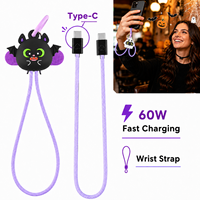 Câble de charge rapide 60W au design original pour Halloween, avec sangle de poignet intégrée, câble de charge Type C pour les voyages en extérieur