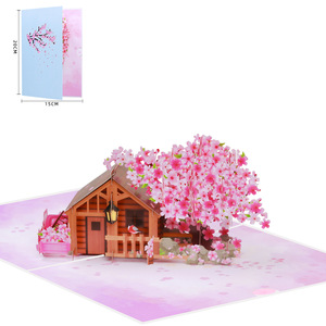 Tarjeta Pop-Up 3D de Papel Cortado con Láser con Diseño de Cabaña de Flores de Cerezo, Hecha a Mano, con Árbol de <span class=keywords><strong>Sakura</strong></span> y Color Rosa, Ecológica, para Bodas y Cumpleaños - Product Image 6