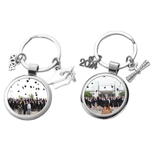 For 2024 Graduation DIY Gift Photo Picture Metal Keychains Personalized Charms Keyring Sublimation Blanks Metal Keychain