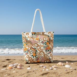 Hot Sale Bohemian Women's <b>Beach</b> Bag Summer Travel Simple Fashion Large Capacity Handheld <b>Canvas</b> Zipper Closure Bag - Product Image 1