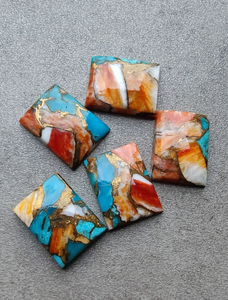 Cabujón Rectangular de Turquesa Cobre de Ostra Espinosa Natural, Liso, para Fabricación de Joyas, Todos los Tamaños, Piedra Preciosa que Cambia de Color para Anillos - Product Image 5