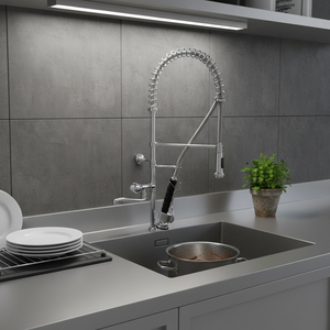 Robinet monocommande IN04 contemporain industriel, entre-axe 4 po, montage sur plan, en acier inoxydable, avec flexibles, économie d'eau, en laiton - Product Image 3