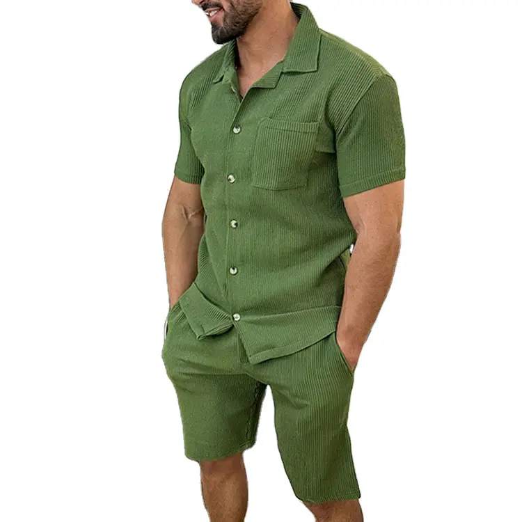 Conjuntos informales de verano para hombre, camiseta de polo cómoda, pantalones cortos de manga corta, diseño de bolsillo, trajes de 2 piezas