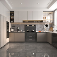 Meuble de cuisine vitré encadré haut de gamme avec poignées, spécifications de conception, pour projets d'aménagement intérieur de résidences de luxe