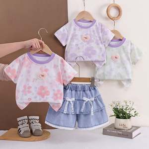 Conjunto de Ropa de Verano 2026 para Niñas, Estampado Floral <span class=keywords><strong>y</strong></span> de Corazones, Manga Corta, <span class=keywords><strong>Dos</strong></span> Piezas, Estilo Casual - Product Image 1