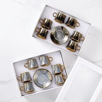 Ensemble de 12 tasses et soucoupes pour 6 personnes Tasse à expresso et soucoupe One Shot, Ensemble cadeau café thème Fleurs et rêves, Turquie