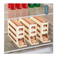 Distributeur d'œufs à roulettes haute capacité, 4 étages, support d'œufs pour réfrigérateur à actionnement automatique, boîte de rangement pour œufs frais