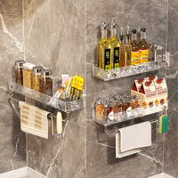 Étagère murale en plastique à texture glacier. Organisateur sans perçage en PET sans BPA pour cuisine, salle de bain, épices, articles de toilette, grand format