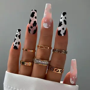 INS New Fashion High Quality Cow Grain Press On Nails Custom Acrylic Artificial Gel Art Nails