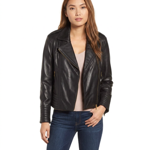 Veste en cuir noir pour femme, veste matelassée - toucher doux et premium, respirante, écologique, veste en cuir d'hiver - Product Image 3