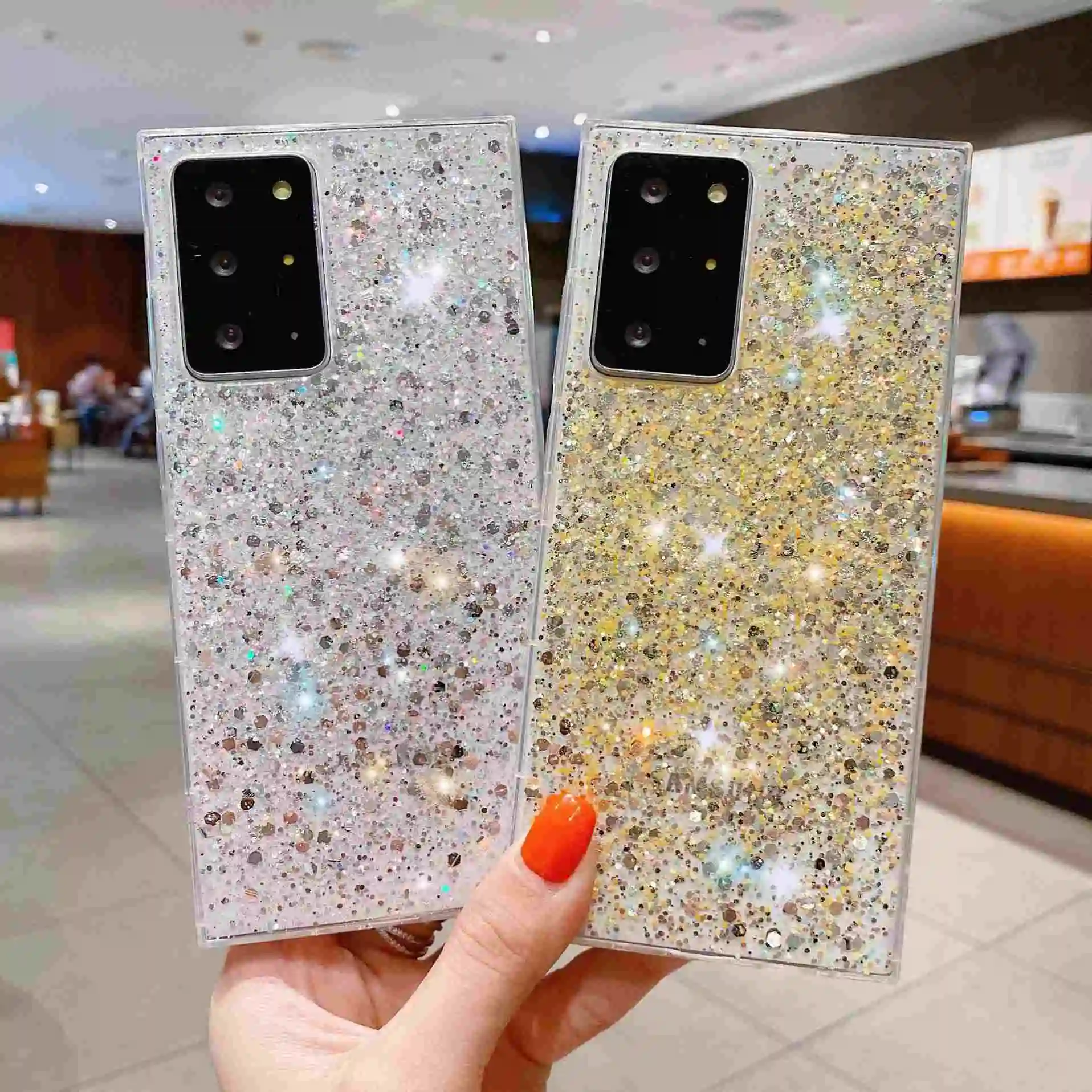 Accesorios para teléfonos móviles Diamond Glitter Drop Glue Funda para teléfono adecuada para Samsung A72/A52 Shiny Luxury S21 Dazzle Protection Soft Back Cover Phone Bag