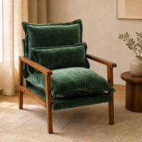 Fauteuil lounge vintage en bois massif et cuir, fauteuil d'appoint à profil bas, pour chambre à coucher, salon, mobilier écologique pour la maison