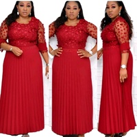 Modeste belle élégante robe de banquet de fête demi-dentelle 3D Floral longues Maxi robes plissées pour les femmes T150