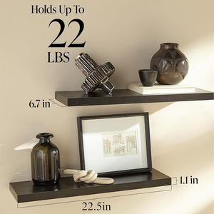 رفوف حائطية عائمة لغرفة المعيشة والحمام، خشب أسود، 22.5 بوصة، مجموعة من رفين، تحمل حتى 22 رطلاً، صديقة للبيئة ومتعددة الوظائف - Product Image 4