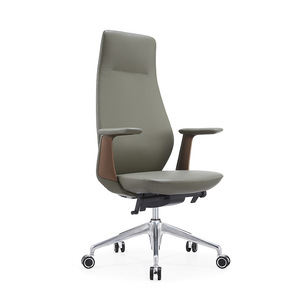 Chaise de bureau ergonomique moderne à dossier haut, en cuir véritable, avec structure en fer, hauteur réglable, en cuir PU et aluminium - Product Image 3
