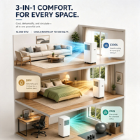 Condizionatore d'Aria Portatile Caldo/Freddo 12000BTU con Refrigerante R290, 4 in 1: Raffreddamento, Riscaldamento, Deumidificazione, Ventilazione, AC Mobile per Casa e Stanza