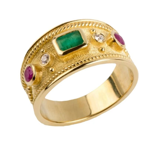 ZhuQian Großhandel Vintage Legierung Vergoldete Mehrfarbige Zirkon Unisex Luxus Breite Modische Ringe für Damen & Herren - Product Image 1