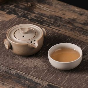 Tasse rapide en grès rétro japonais un pot et une tasse voyage personnel Portable bureau Kung Fu service à thé théière - Product Image 5