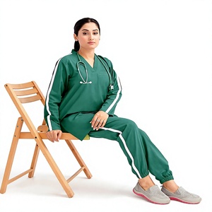 Ensemble de Blouse et Pantalon Médical Unisexe EVER GLOW Bleu Marine à Manches Courtes, Uniforme Hospitalier en Coton Tissé et Spandex avec Détection d'Aiguilles - Product Image 1