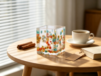 Organisateur de bureau personnalisé en résine époxy transparente, fait main, avec fleurs séchées intégrées, 8 cm, logo personnalisé, décoration de bureau, maison, mariage