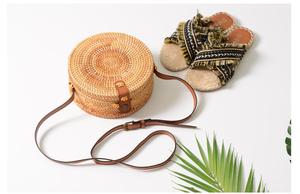 Bali Rattan Woven Round Tote Women Fashion Purse Handmade Shoulder Bag Round Straw Rattan Beach Woven Hand Bag - Product Image 5