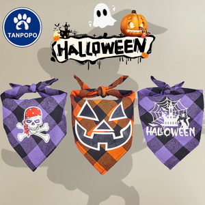 Tanpopo Bandanas personnalisés pour animaux de compagnie en gros Halloween citrouille foulard réfléchissant Polyester bavoirs salive serviette Triangle écharpe chiens - Product Image 1