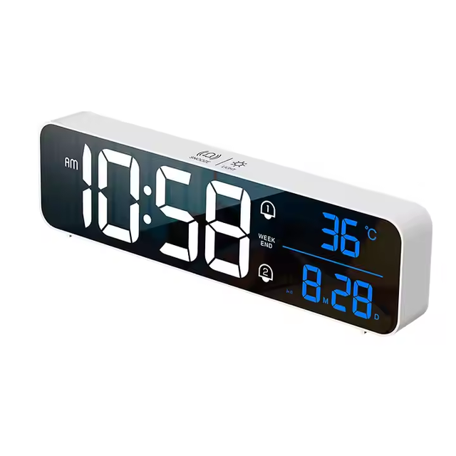 10.3 Inch HD LED Display Time with 2 Alarm and 2400mah Rechargeable Battery Voice Control Wall Clock for Living Room