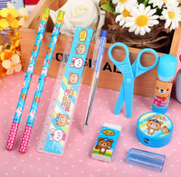 Lot de 10 fournitures scolaires écologiques en plastique et bois, design Kawaii, comprenant stylos à bille, crayons et ciseaux