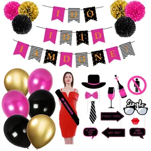 Pafu OEM party supplies hot pink gold black I DO I DID I AM DONE! banner 12pcs photo booth props divorce party decorations kit