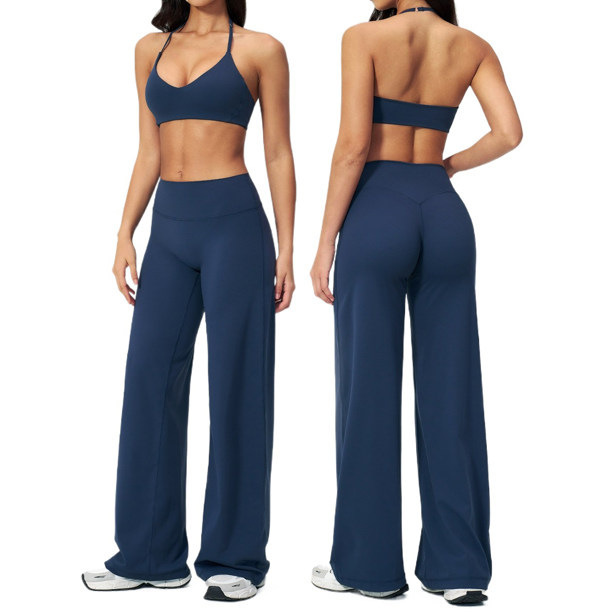 Women's Cross-Border Summer Outdoor Solid Slim Back Beauty Yoga Bra Quick-Drying Running Fitness Flared Sports Two-Piece