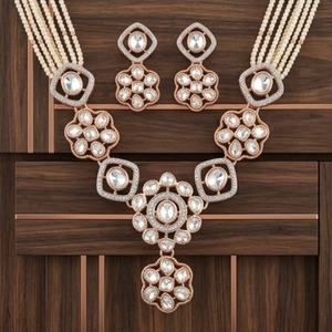 White Moissanite Kundan Work 925 Silver Modern <b>Statement</b> <b>Necklace</b> Earrings Set for Women Wedding Gift Set - Product Image 4