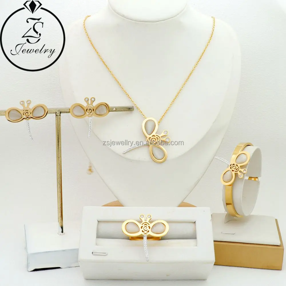 Stone Diamond Resin Kit Stainless Steel Gold Plated Butterfly Saudi Pakistani 24K Women Jewelry Girl Gift Sets