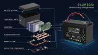 Batterie de stockage d'énergie domestique LiFePO4 51,2 V 50 Ah 2,56 kWh, alimentation de secours solaire, alimentation extérieure