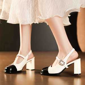 7222-2 Solid Mid Heel Round <b>Toe</b> Heeled Sandals Block Heel Back Strap Buckle Elegant Comfort Women's Shoes - Product Image 1