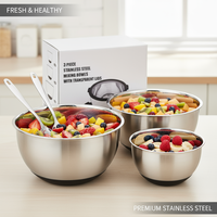 Ensemble de 3 bols mélangeurs en acier inoxydable de 1,5 qt, 3 qt et 5 qt, avec couvercles transparents et base antidérapante en silicone, vente directe usine