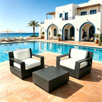 Ensemble de mobilier de salon extérieur commercial en aluminium, chaises de patio et table basse pour hôtel, complexe hôtelier, bord de piscine et hôtellerie
