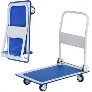 भारी शुल्क फ्लैटबेड हैंड ट्रक 300 किलोग्राम भार क्षमता 2 फिक्स्ड + 2 स्विवेल व्हील नॉन स्लिप फोल्डिंग प्लेटफॉर्म ट्रॉली गाड़ी - Product Image 1