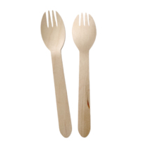 Cuillère-fourchette jetable en bois bio 2-en-1, mini fourchette-cuillère en bois, ustensiles jetables de luxe pour jardin, pelouse, maison et événements