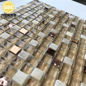 Mosaicos de Vidrio Dorado con Piedra Blanca en Forma de <span class=keywords><strong>Mini</strong></span> Cuadrado para Decoración Interior de Vestíbulos de Hotel, Penthouses, Galerías y Espacios Comerciales - Product Image 6